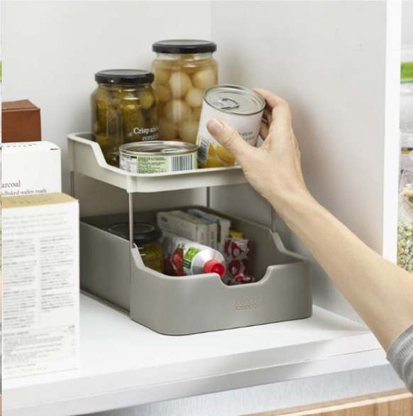 Joseph Joseph, Duo 2-tier cupboard organiser w_drawer (grey)2